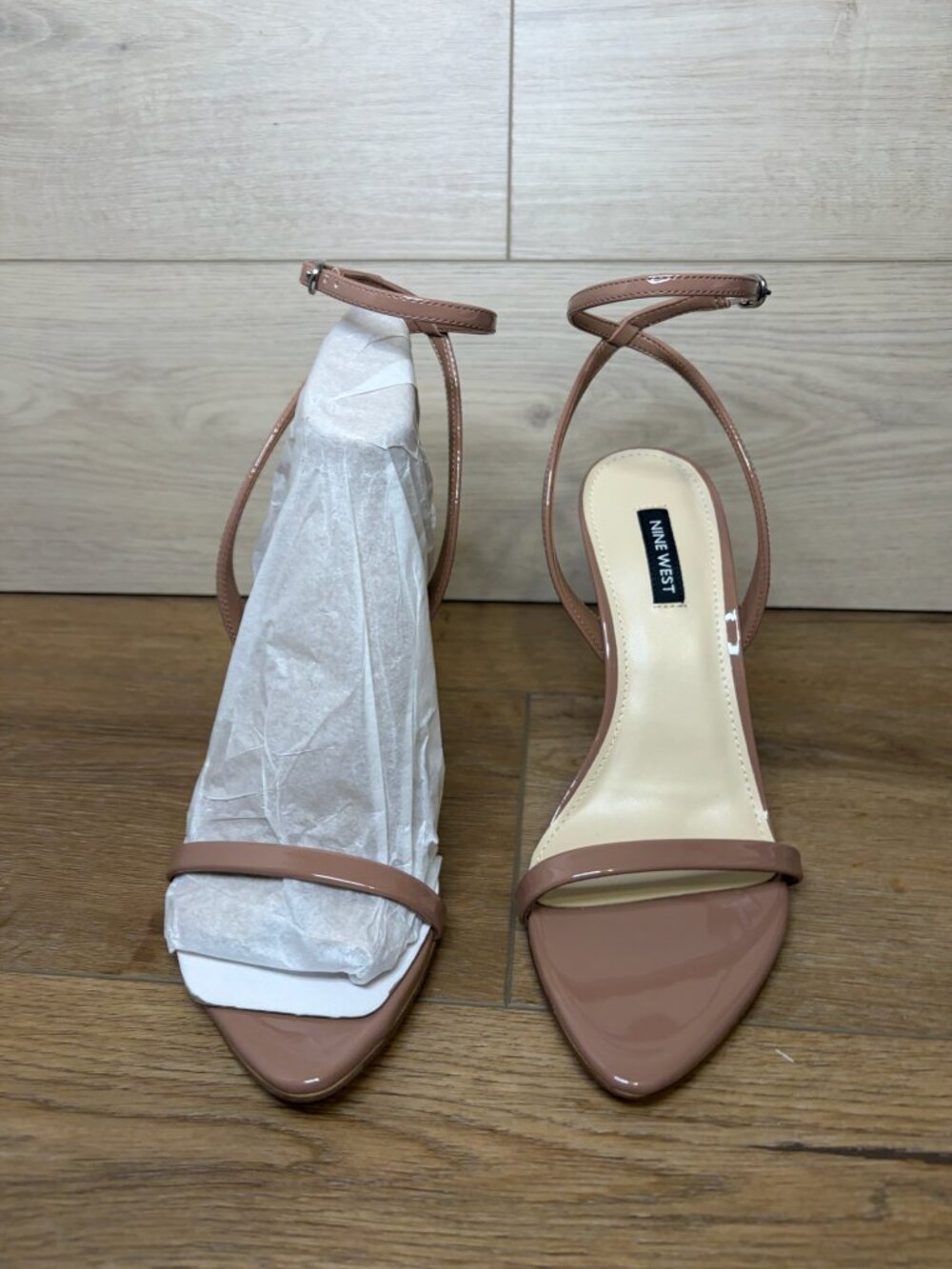Nine West Leather Ankle Strap Stiletto Sandals Natural Size 8.5M
